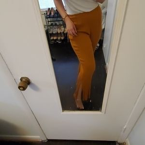 Yellow Linen Pants- High Waisted with Slits